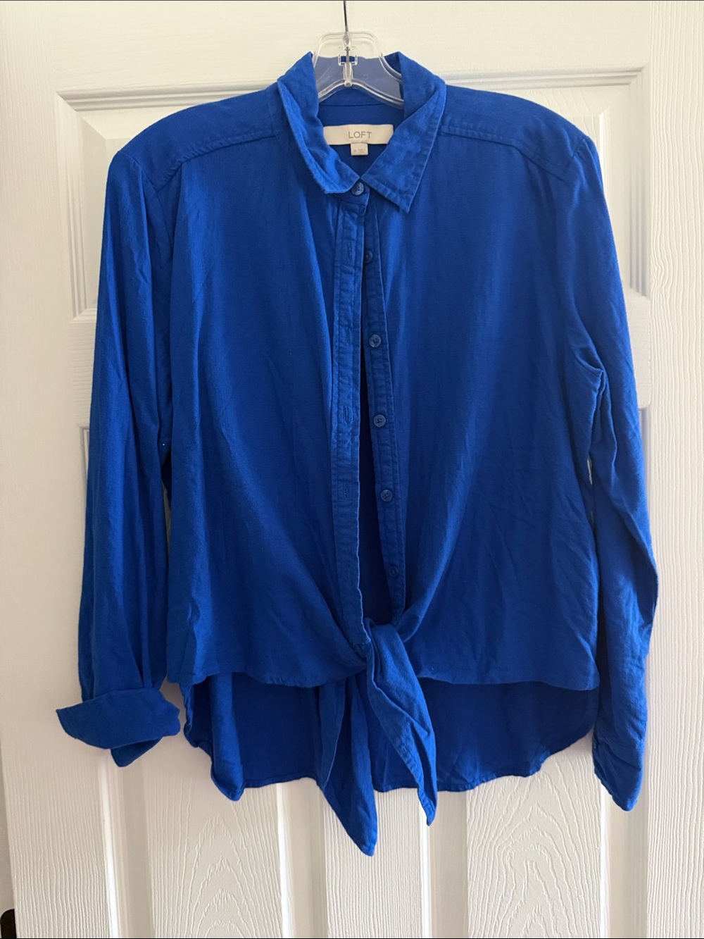 LOFT Women's Cobalt Blue Tie-Front Button Down Shirt